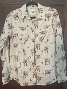 Women’s 100% Cotton Rye  Western Print Button-Up Shirt
